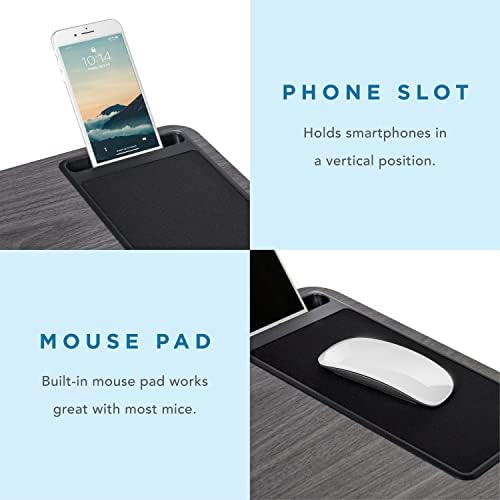 Lapgear Home Office Pro Lap биро со одмор на зглобот, подлога на глувчето и држач за телефони - Греј дрвокрад - се вклопува