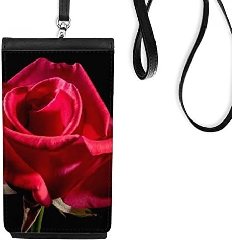 Темно црвени рози цвеќиња уметност деко подарок моден телефон паричник чанта што виси мобилна торбичка црн џеб