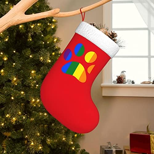 QG ZZX Божиќни чорапи со бела супер мека кафушка манжетна ЛГБТ шепа гордост Божиќни чорапи Божиќни украси за порибување