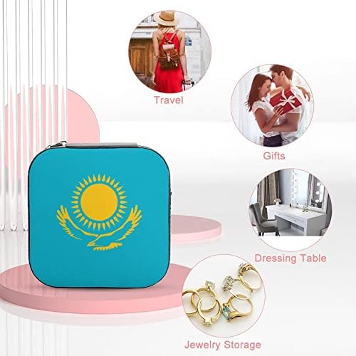 Казахстан Знаме Женски Премиум Патување Мала Кутија За Накит Ѓердан Прстен За Складирање Организатор Мини Витрина