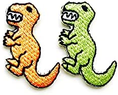 Tyga_thai th сет од 2 мали. Мини Т-Рекс диносаурус зелена портокалова боја Диносаурус слатки цртани филмови закрпи за лого шива
