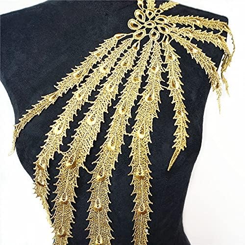 Geltdn златна ткаенина лисја од лисја Апликации везени венчавки за венчавки јака шијат на лепенка за фустан DIY декорација