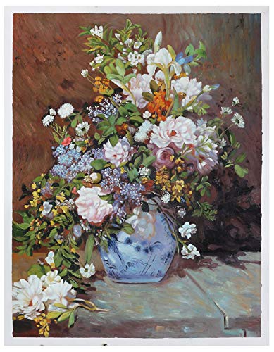 Пролетен букет-Пјер-август Реноар рачно насликано масло за сликање, жолти цвеќиња на starвездички, бели, виолетови, разни цвеќиња,