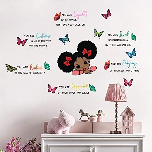 Црна Девојка Магија Вие Сте Способни Уверени Пеперутка Инспиративни Цитати Ѕид Налепници, Розова Соба Деор Мотивациски Велејќи