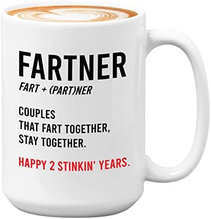 Персонализирана Годишнина Кафе Кригла 15oz Бело-Fartner Дефиниција-Свадба Обичај Година 2 Годишнина Двојка Прдење Сопруга Сопруг