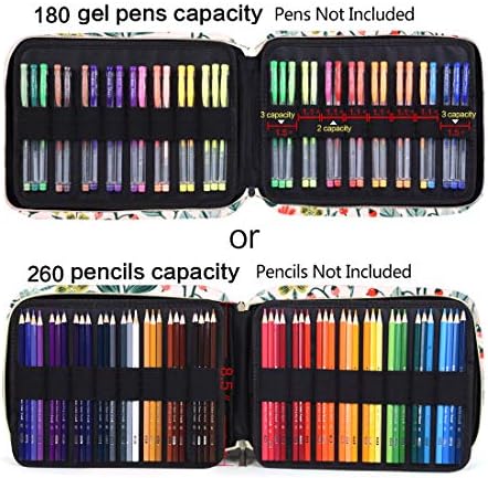 Слот за држач за молив на молив - има 260 обоени моливи или пенкала од 180 гел со затворање на патент - Организатор на полиестер