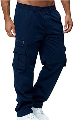 Панталони со карго за боб за мажи со цврста боја, обични повеќекратни џебови, панталони со фитнес панталони со директно тип,