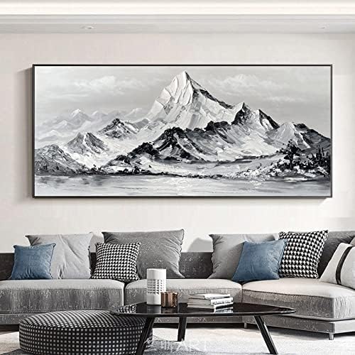Модерна минималистичка чиста рачно насликана масло за сликање дневна соба декорација на планина-планина Зимска сребрена светлина