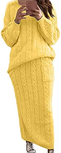 Термички две парчиња плетено основно здолниште за здолништа за дами зимски пад џемпер миди здолниште поставува тинејџерска девојка