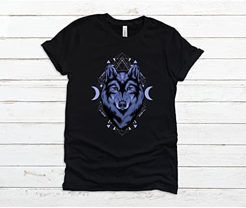 Сина волк месечина кошула геометичен волк т маица подарок за wolfубовници на волк небесни кошули на волци
