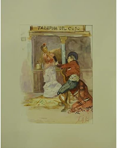 Шпанско сликарство со акварел, рече Рамил платно подготвено да виси за украсување на домашна уметност 13 x 9 PANP-215