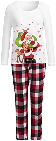 Божиќни пижами за семејство 2022 Симпатична Божиќ Дедо Мраз со ирваси црвени снегулки обрасци Печатете ги врвните карирани панталони