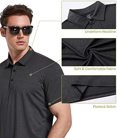 Телелео 4/5 пакет Менс Поло кошули Брзо сув кратки ракави голф -маица перформанси Влажност за влага, обичен тренинг