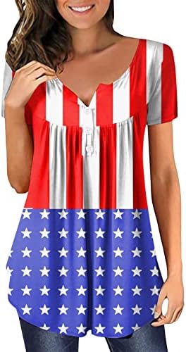 4-ти јули САД знаме Туники за жени стомачни криење маички лето летен празник за кратки ракави со кратки ракави нагоре, нагоре,