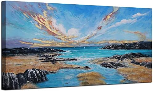 Ардеми сина крајбрежна wallидна уметност пејзаж плажа сива апстрактна текстурирана сликарство модерно уметничко дело отпечатоци