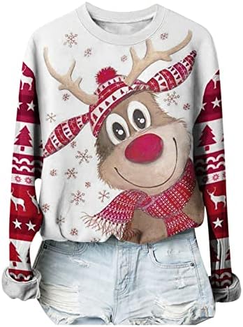 Wozvali женски градиент џемпер Божиќни врвови на снежни врвови, графички пуловер, Sonwflake Print Crewneck Долг ракав лабави