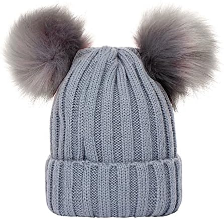 Зимска цврста боја двојна фризура плетена капа, уши, момчиња девојки топла капа мода, топла капа, бени, мали деца пилот капи