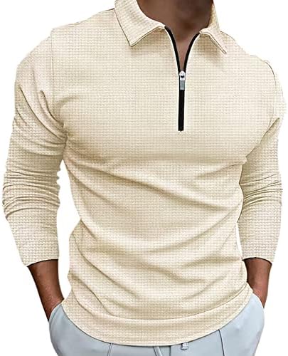 Машки 1/4 поштенски маици со долги ракави врвови на кошулата мода сол -боја, исклучете ја јака случајна блуза есен зима 2022