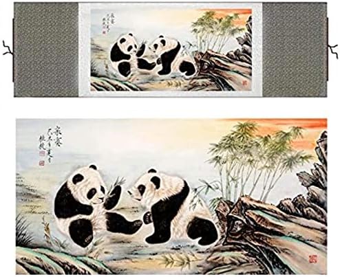 Декика Азиско насликано скролување сликарство за украсување на мурали, свила од кинески стил кинеска слика Панда дома украсување