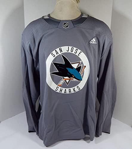 2019-20 Игра на Сан Хозе Ајкули користеше сива практика Jerseyерси Адидас 58 DP42030 - Игра користена дресови во NHL