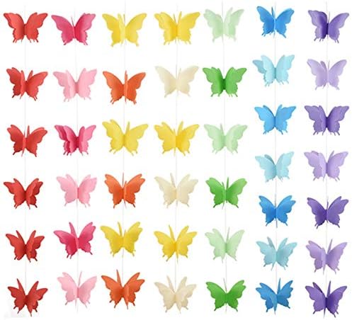 Партија Пеперутка хартија венец, 7 бои 2 метри 3Д банер за пеперутка виси декорација за свадба, туш за бебиња, роденден