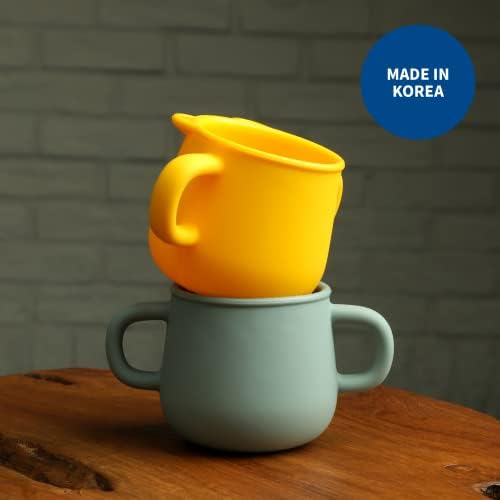 СИНИ Гинко Силиконски Чаши За Мали Деца-Отворена Чаша За Бебе Со Рачки | Произведено Во Кореја | 8оз Обука Отворени Чаши за