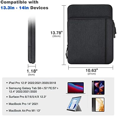 Даданизам 13,3 инчи торба за рамо на ракав за таблети за iPad Pro 12.9 2021-2018, 12.4 Samsung Galaxy Tab S8+/S7 Fe/S7+, 12.3