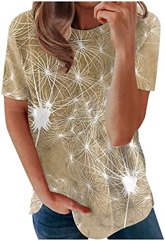 CGGMVCG модни врвови за жени дами кратки ракави маица глуварче за печатење мода, обичен екипаж на вратот на вратот, графички
