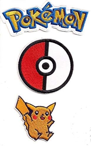 Лого на џебни чудовишта, Pokeball & Pikachu извезени сет од 3 закрпи