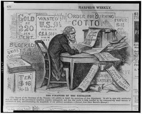 Фотографија на историски производи: Финансиите на бунтот, effеферсон Дејвис, цртан филм, биро, Неделен на Харберс, 1862 година