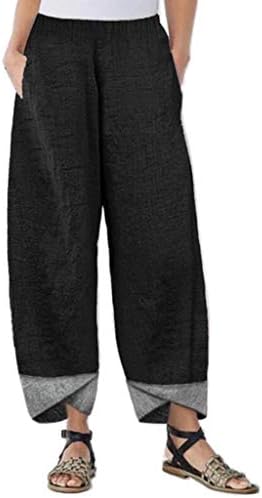 2023 памучни постелнини панталони плус големина, еластична половината широка нога палацо јога каприс удобна мода буги панталони