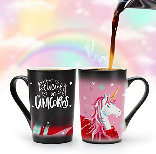 Симпатични чаши, магичен еднорог gifst за девојки, смешна кригла од кафе - кригла за промена на боја - уникатен подарок за деца,
