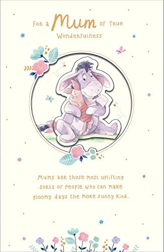 Велика Британија Поздрав Дизни картичка за Денот на мајката со плик - симпатичен дизајн Eeyore & Piglet, 165x254mm