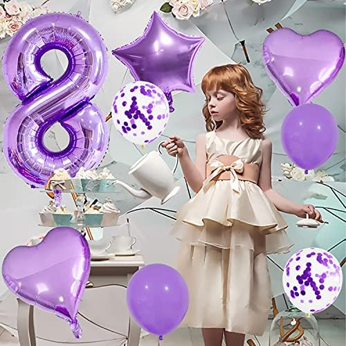 8 парчиња Виолетов Балон Комплет Број 5 Комплет За Балони Џиновска Дигитална Фолија Балон Конфети Латекс Хелиум Ѕвезда Срце